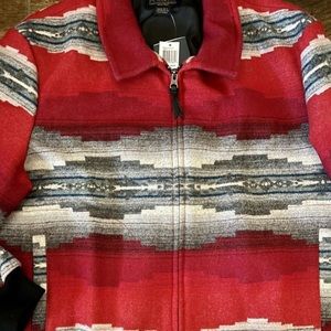 Red Wool Zip Coat Bomber Jacket Men's